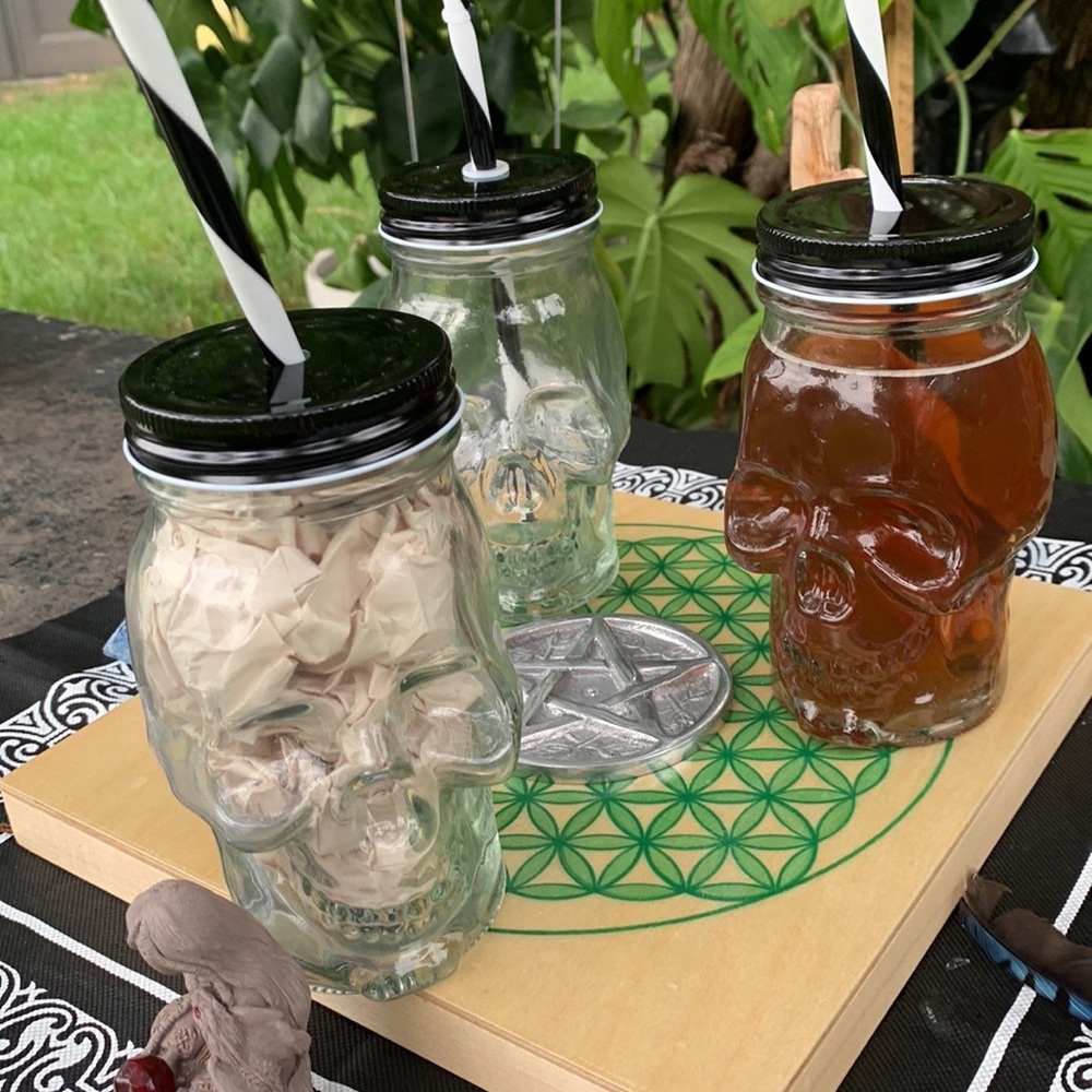 SALE!! Skull mason jar glass set of 3.   4th